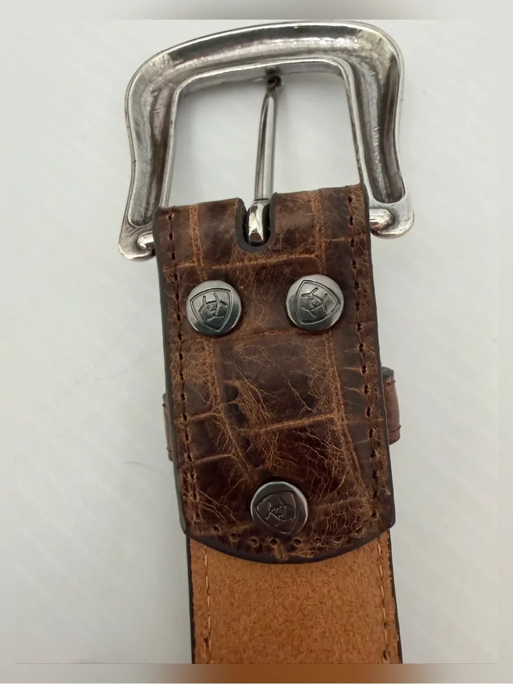 Ariat Men's Genuine Brown Leather Belt with Silver Buckle - 42